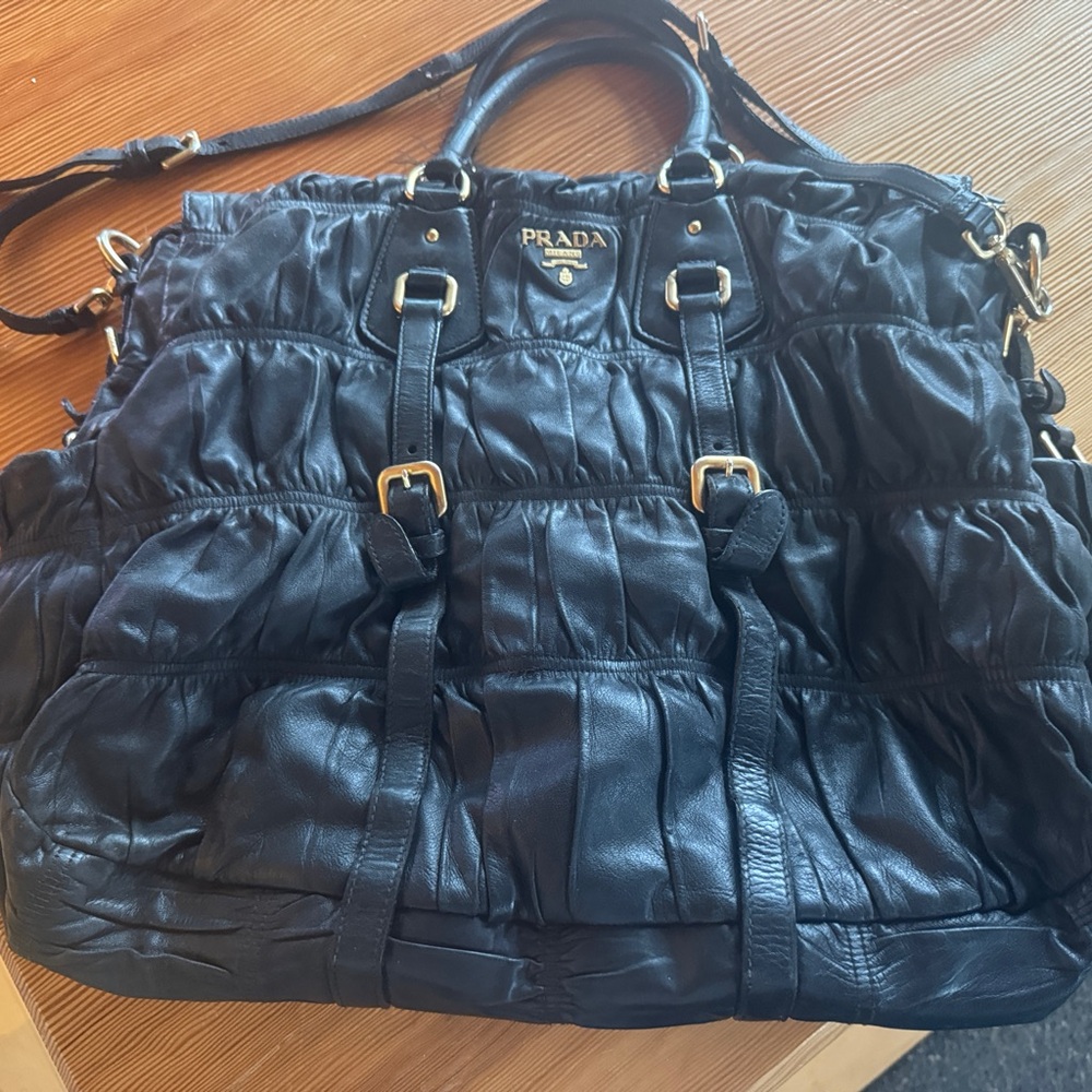 Prada Black Gaufre Leather Hobo Bag